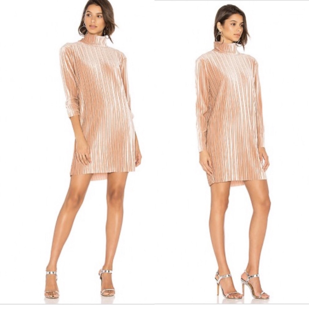NEW [MINKPINK]Pleated Mock Neck velvet Mini Dress